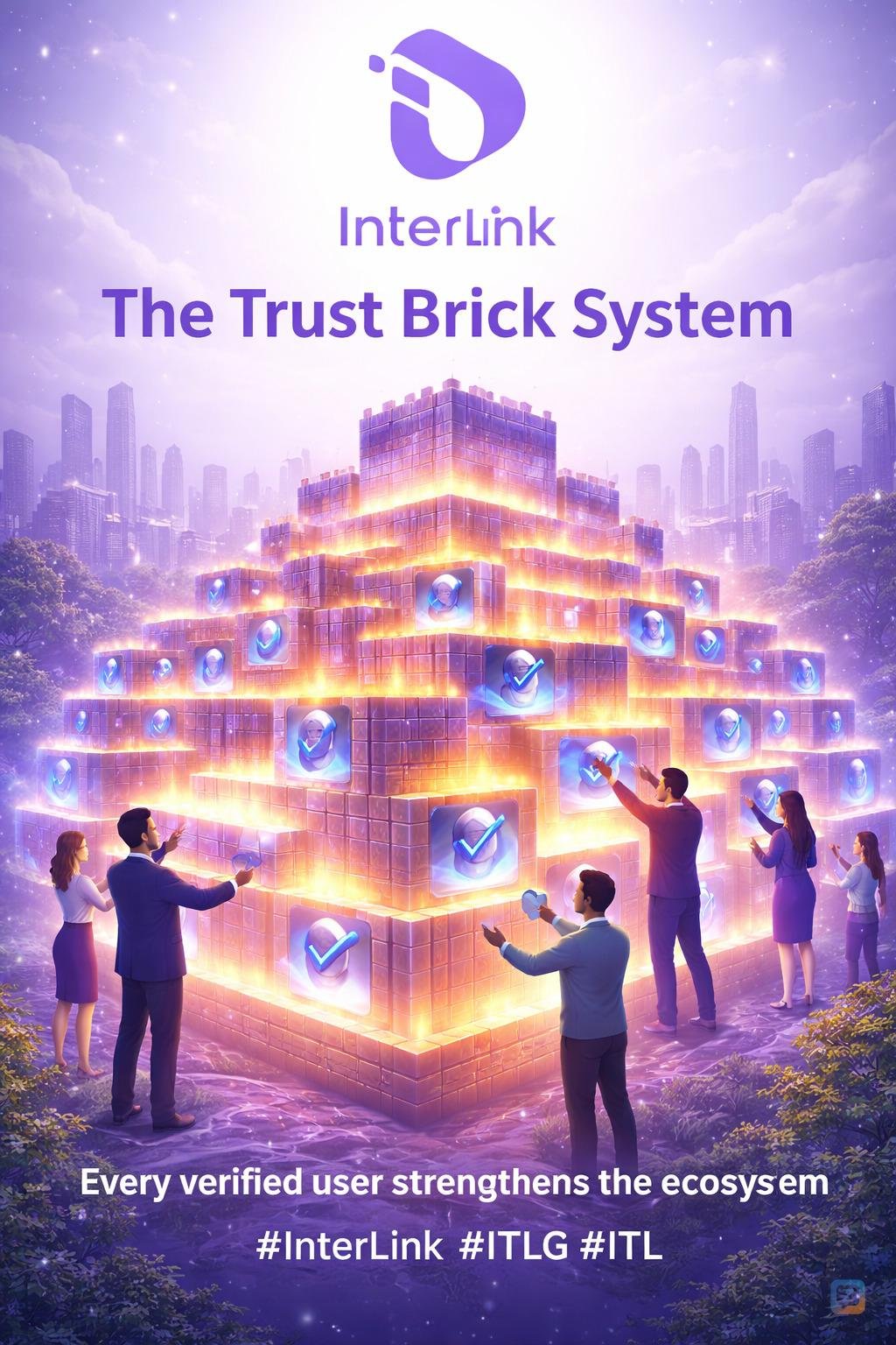 The Trust Brick System &bull; Each verified user becomes a glowing brick...